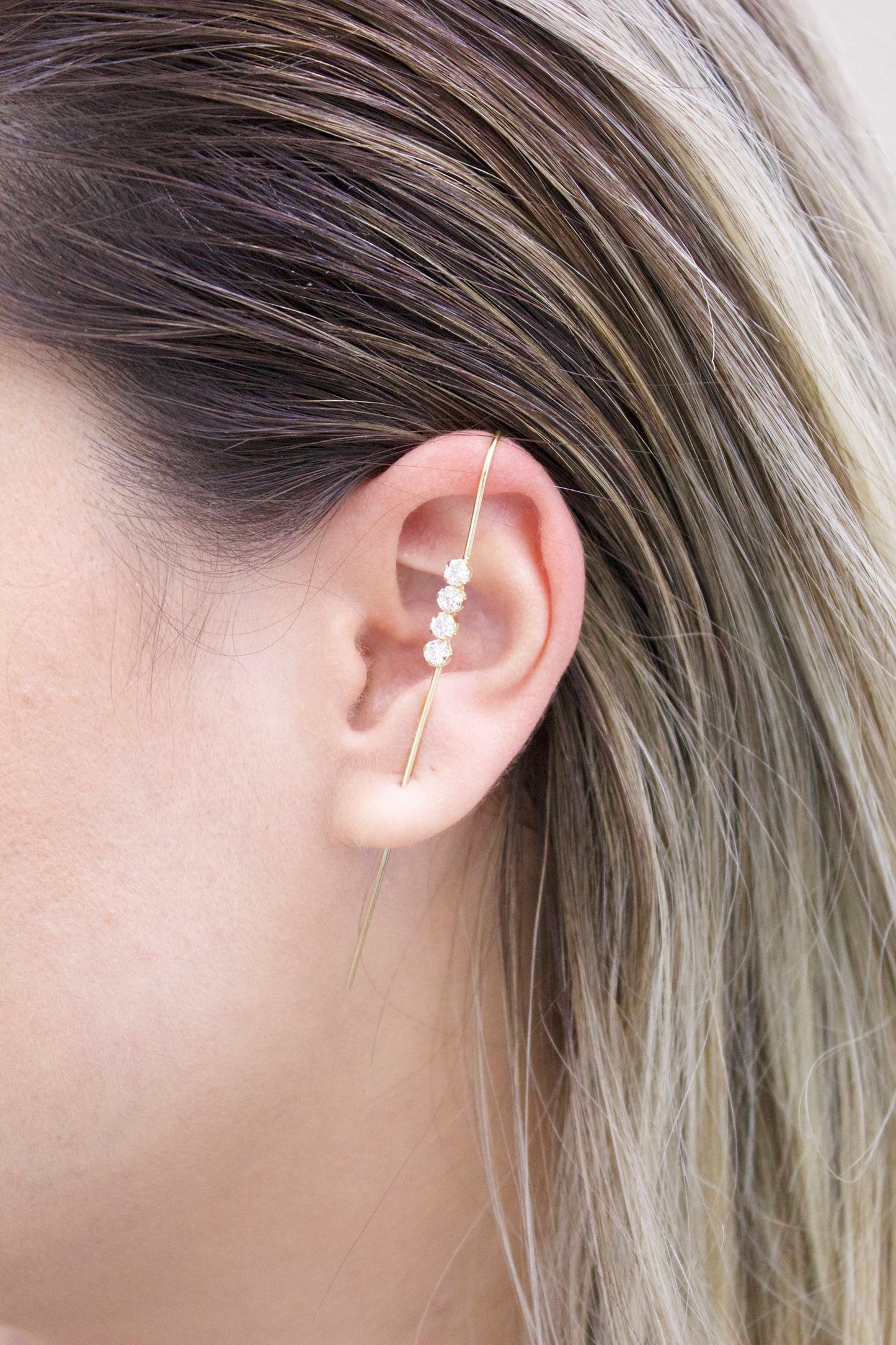 Gold Filled Round CZ Stones Industrial Bar Ear Cuff
