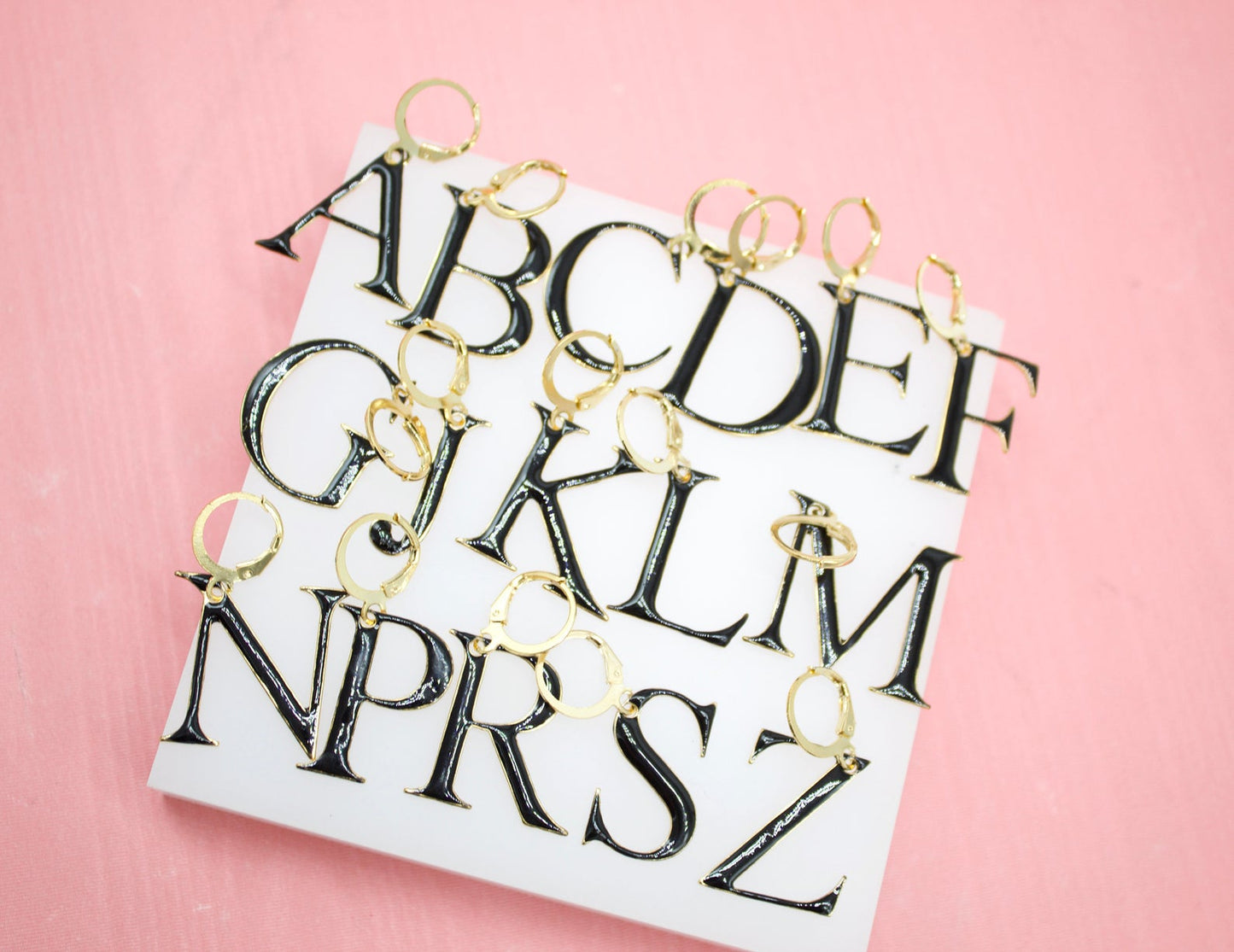 18K Gold Filled Enamel Color Letter A-Z Letter Pendant French Hook