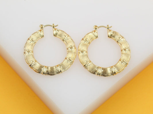 18K Gold Filled Thick Textured Hoop Earrings