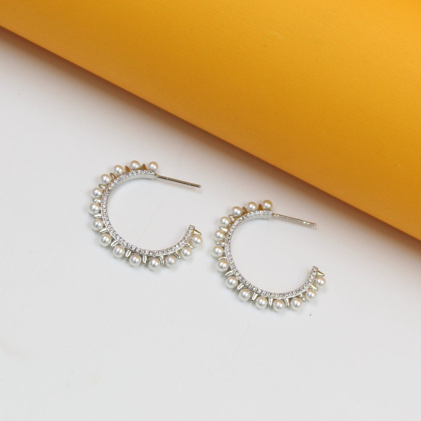 18K Gold Filled Spike Pearl Open Hoops (K269)(K103A)