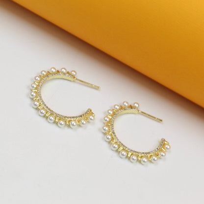 18K Gold Filled Spike Pearl Open Hoops (K269)(K103A)