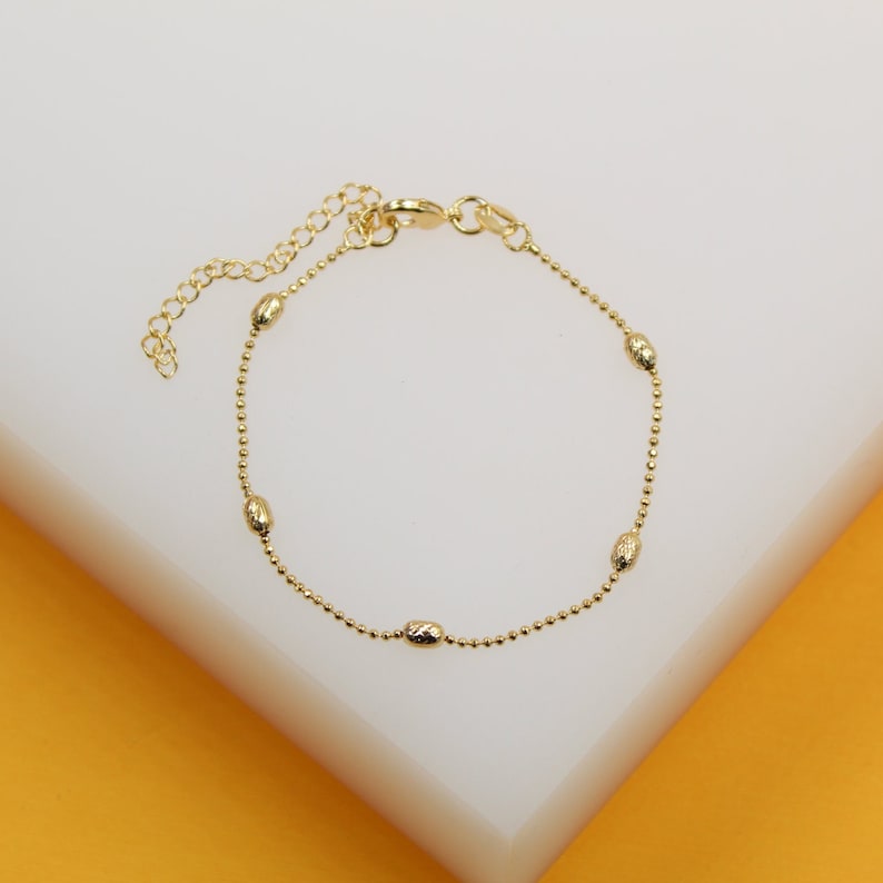 18K Gold Filled Textured Beaded Ball Chain Bracelet (G231)