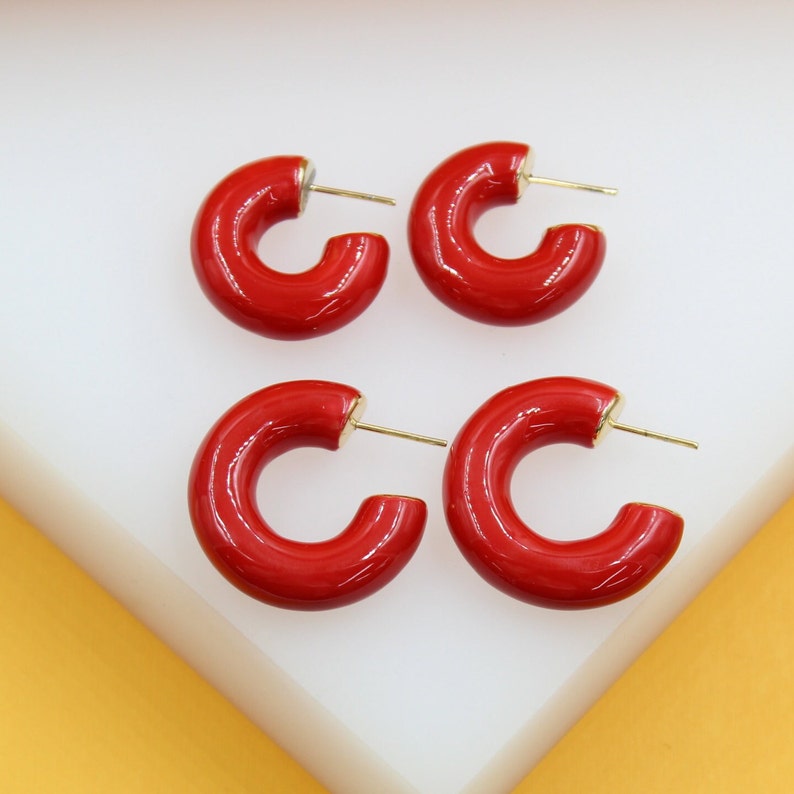 18k Gold Filled Thick Colorful Neon Enamel Open Hoop Earrings (J43,J43A)