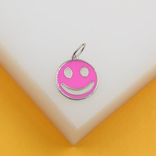 18K Rhodium Filled Enamel Happy Smile Face