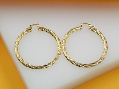 18K Gold Filled 4mm Thick Twisted Hoops Lever Back Earrings