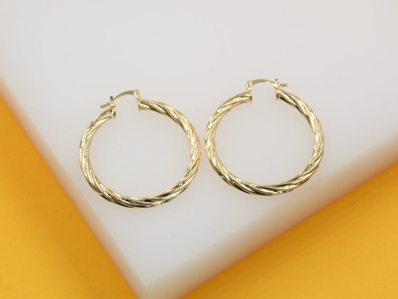 18K Gold Filled 4mm Thick Twisted Hoops Lever Back Earrings