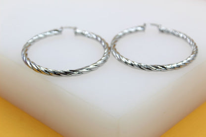18K Gold Filled 4mm Thick Twisted Hoops Lever Back Earrings