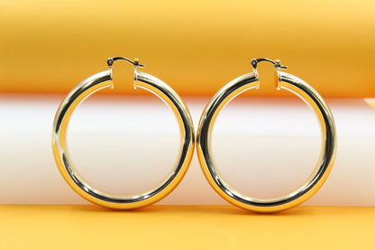 18K Gold Filled Thick Chunky Lever Back Hoop Earrings(J21, J22)