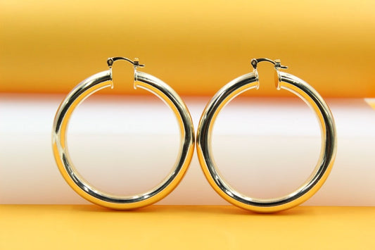 18K Gold Filled Thick Chunky Lever Back Hoop Earrings(J21, J22)