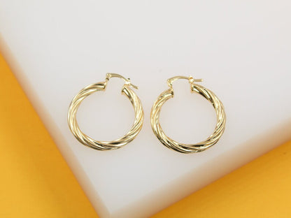 18K Gold Filled 4mm Thick Twisted Hoops Lever Back Earrings