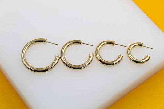 18K Gold Filled Chunky Open Hoop Earrings (K17, K16, K15, K14)
