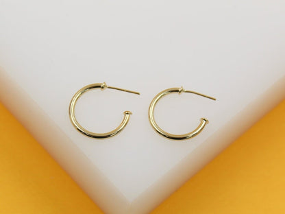 18K Gold Filled 2mm Slim Open Hoop Stud Earrings