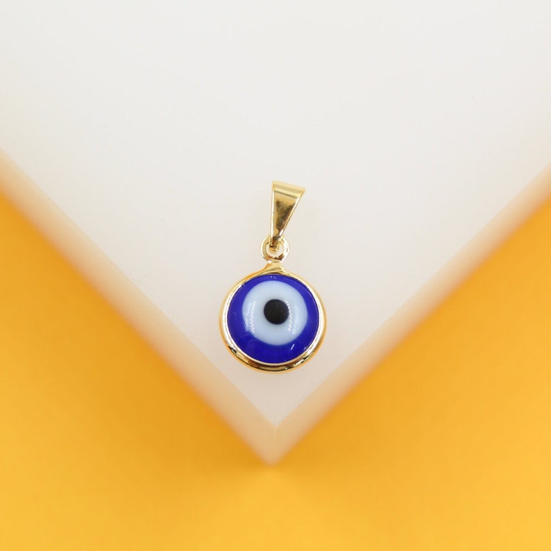 18K Gold Filled Dark Blue Evil Eye Enamel Charm Pendant