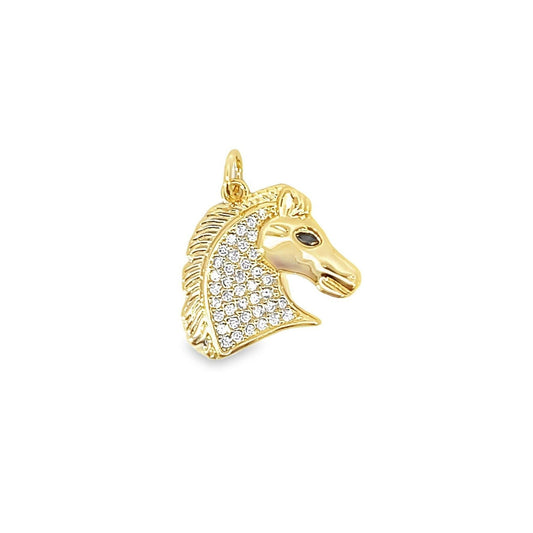 CZ Stones Horse Head Green Eye Pendant