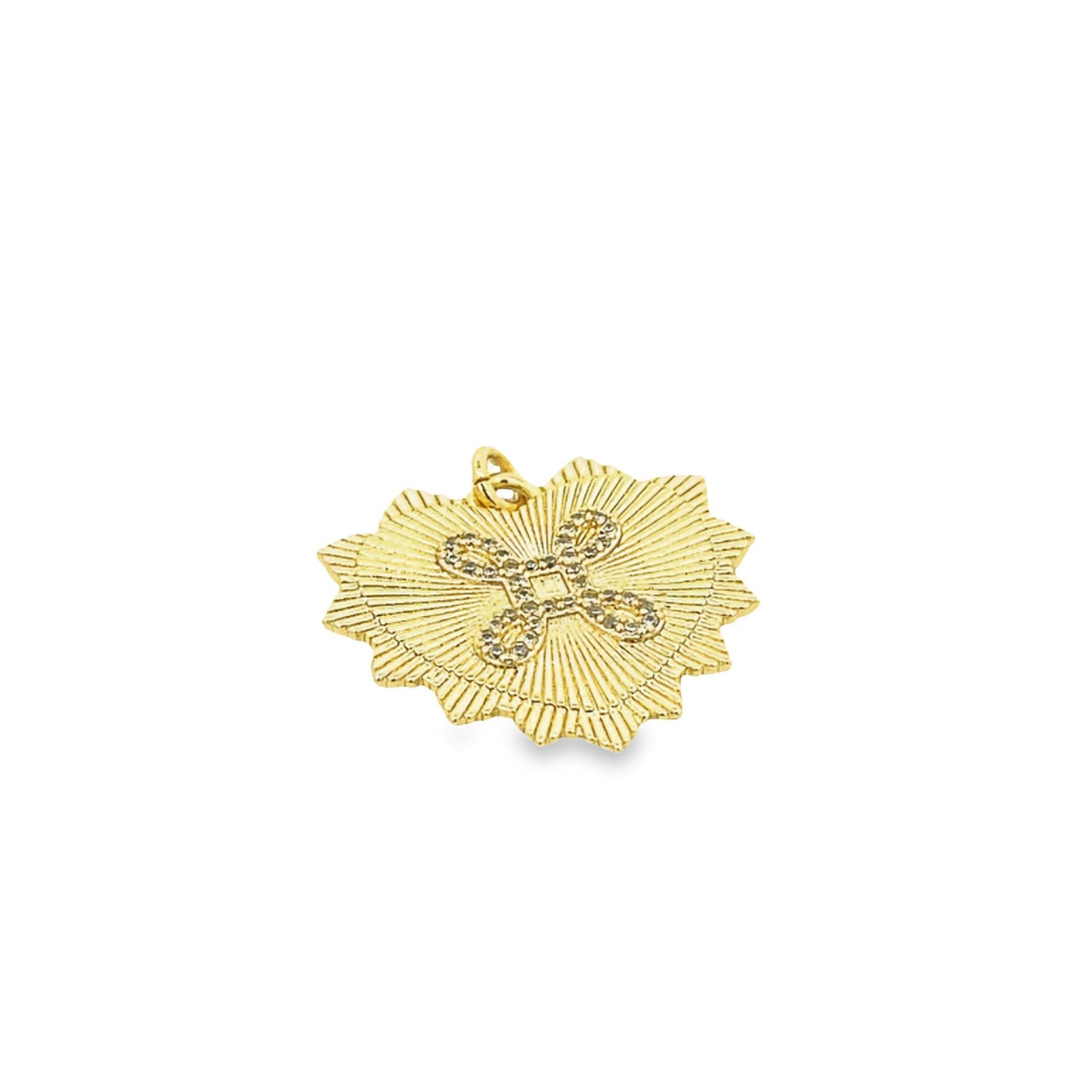 18K Gold Filled Textured Sharp Radiant CZ Heart Pendant Charm
