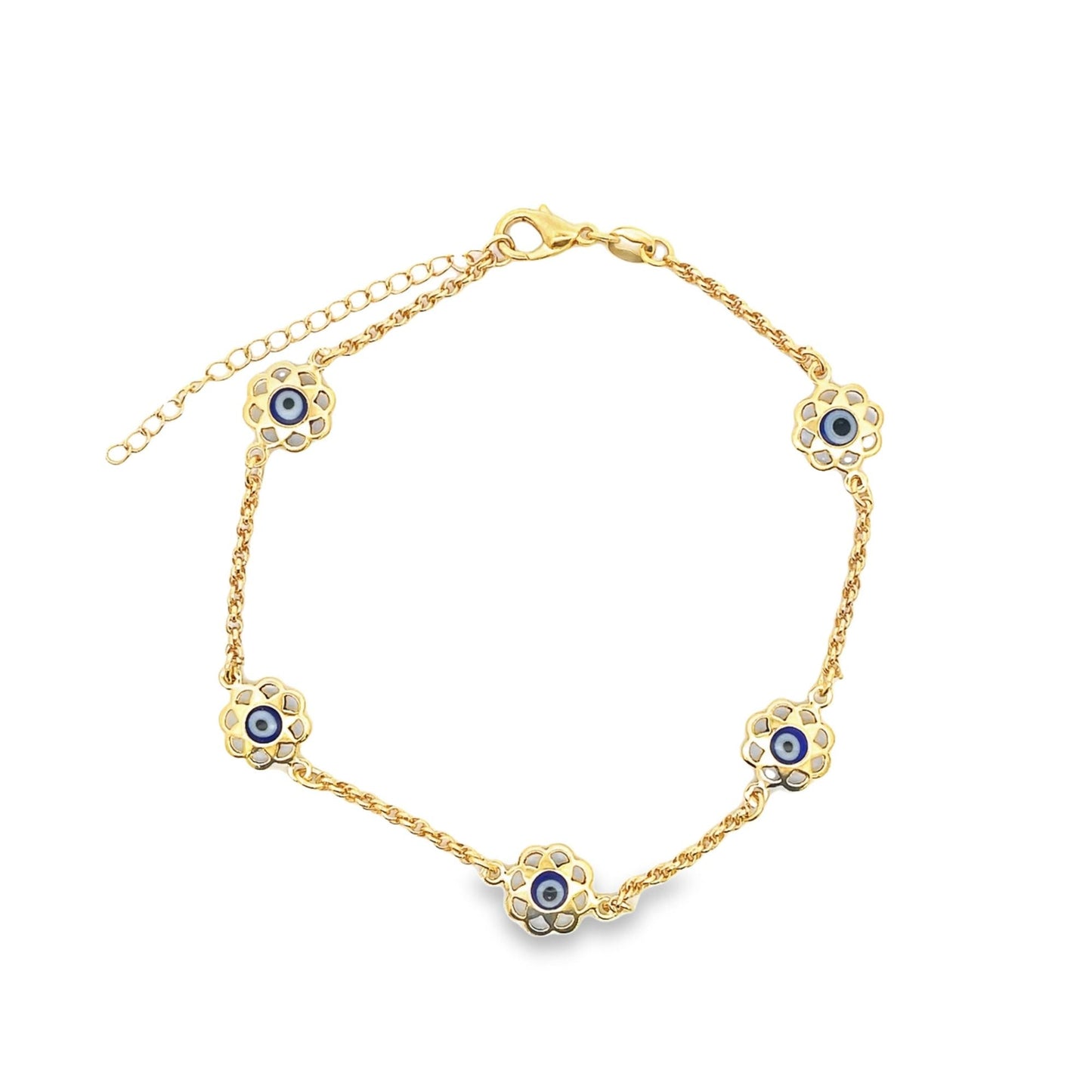 18K Gold Filled Flower Evil Eye Charm Bracelet
