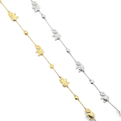 Mouse Tail Chain Bracelet with Elephant and Bead Charms