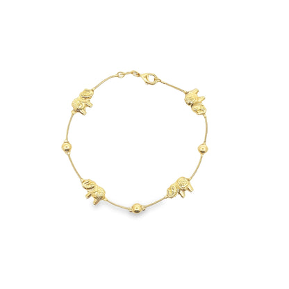 Mouse Tail Chain Bracelet with Elephant and Bead Charms